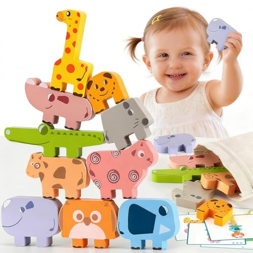 Montessori Toys for 2 3 4 Year Old Boys & Girls, Wooden Animal Stacking Blocks for Toddlers 1-3 – Building Blocks Game Stacking & Sorting Toys Ages...