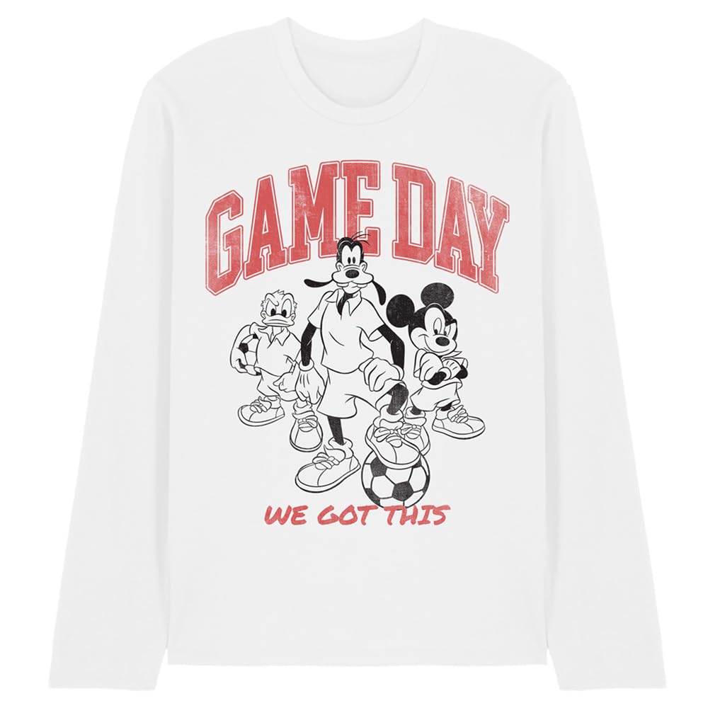 Disney Unisex White Mickey Friends Game Day Long Sleeve T-Shirt, In | Size: 2XL