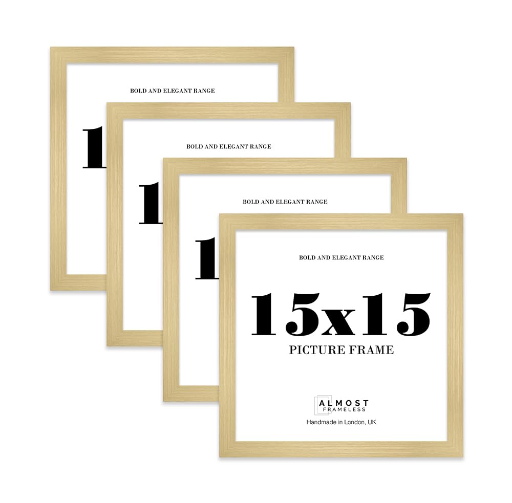15x15 Photo Frame, Display 15x15" Pictures (22.9 x 15.2cm) Picture Frame for wall Display - Gold - 4 Pack