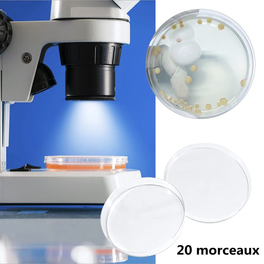 Latrat 20 pz Dishes Petri, Scatole Di Petri In Plastica Sterile, Scatola Sterile con Coperchi per Laboratorio Cellulare Cultura Tessuto, 90 mm