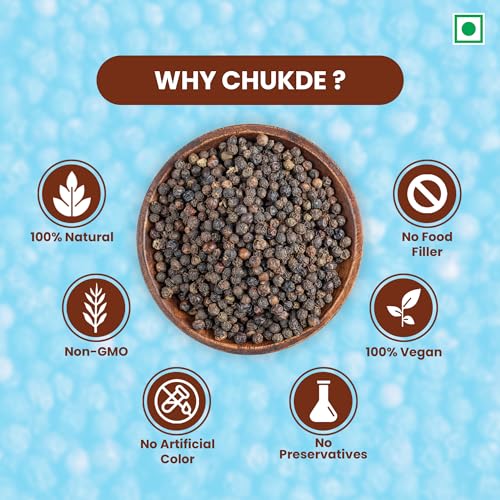 Image of Chukde Black Pepper Whole 500g - Economy Pack | Premium Malabar Peppercorns | for Grinding Fresh (Pack of 1)
