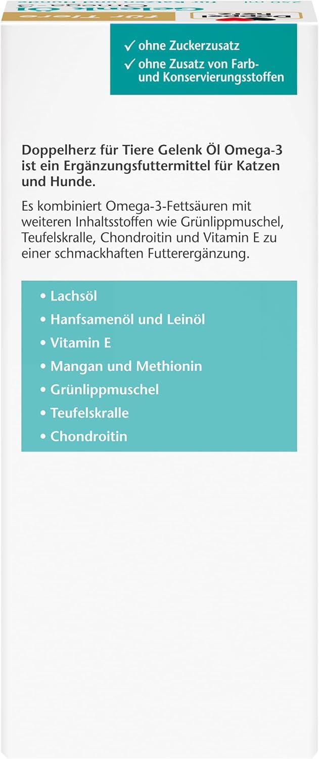 Doppelherz Huile pour articulations pour Chats et Chiens - avec acides Gras Essentiels oméga-3 + chondroïtine - 250 ML