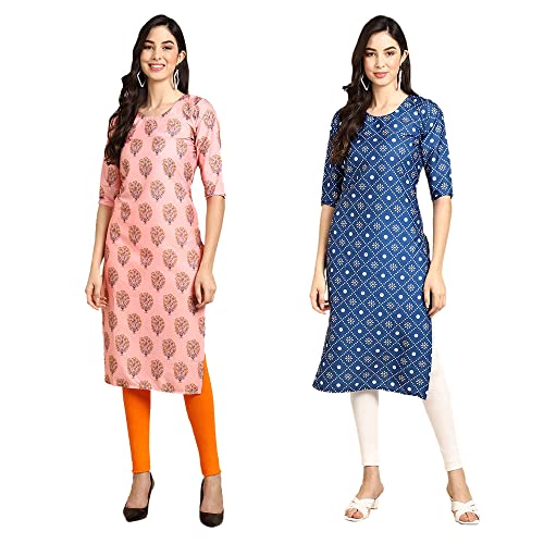 Image of Pinkmint Designer Woman's Crepe Multicolored Straight Kurta [A-355-330]