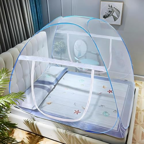 Image of Mosquito Net for Double Bed | King Size Foldable Machardani | 6.5 x 6.5 Feet Polyester 30GSM Strong Net |PVC Coated Corrosion Resistant Steel Wire