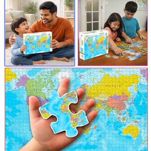 Image of World Map Jigsaw Puzzles 1000-Piece for Kids and Childrens Educational Challeging World Map Learning, Gifts, Fun and Creative Game All Country Name with Capitals - Ages 9+ (1000 Pcs)