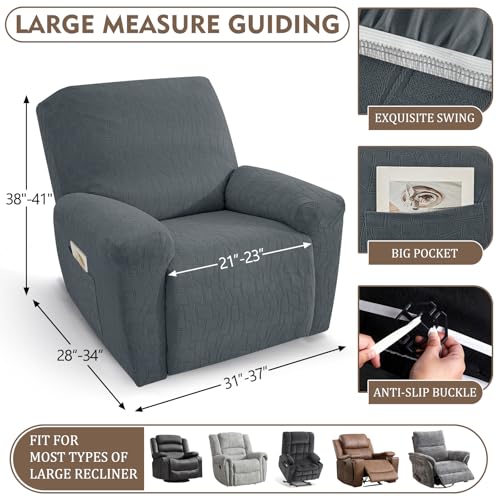 Image of ZNSAYOTX 100% Waterproof Recliner Chair Covers, 3-Piece Stretch Fit Recliner Slipcovers with Buckle & Elastic Band for Lazy Boy, Stay in Place, Soft Plaid Jacquard Protector (Large, Dark Grey)