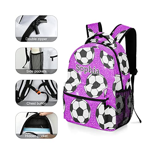 Cuxweot Soccer Ball Hot Pink Printing Backpack Personalized Book Bag Sport Casual Hiking Camping Pack With Name #TOP3