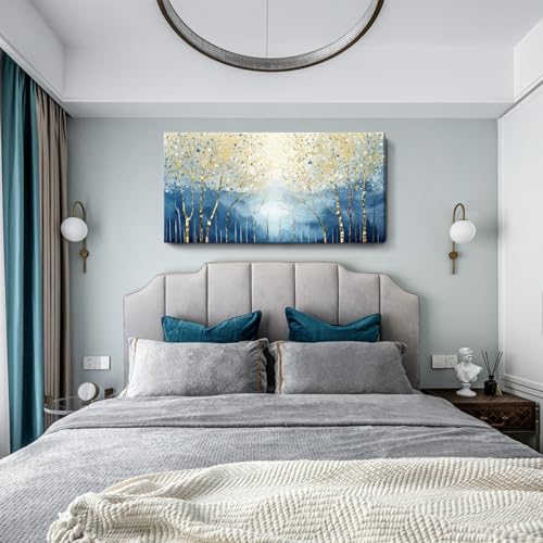 amatop Large Abstract Wall Art for Living Room Modern Tree of Life Canvas Art Print Nature-Inspired Navy Blue Wall Decor Landcape Artwork Birch Forest Picture Bedroom Office Dining Entryway 48x24 Inch - Image 5