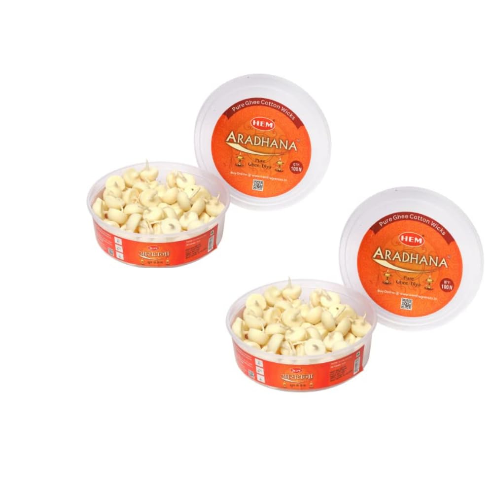 Hem Aradhna Pure Ghee Diya with Batti Pack of 100 Diyas | Pooja Room Items for Home | Wax Free | Ghee Wicks for Prayers, Rituals & Special Occasions | 30 mins Burning Time| Set of 2