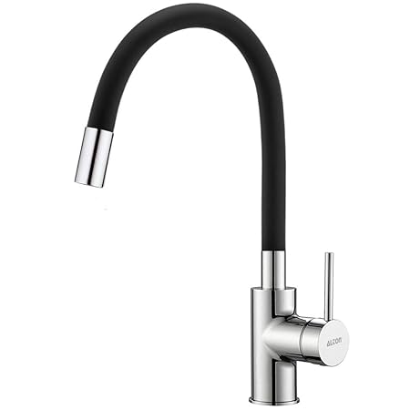 ALTON LEO12195 Brass, Single Lever Sink Mixer with Flexible Swivel Spout, Black & Chrome Finish