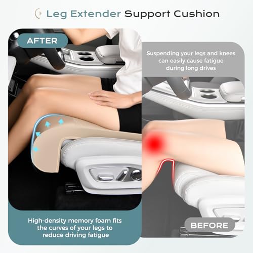 Image of Coverado Car Seat Leg Extension Support Pad, Waterproof Leather Leg Extender Cushuon for Car Seats Office Chairs, Universal Car Seat Cushions Fit for Most Vehicles (Beige)