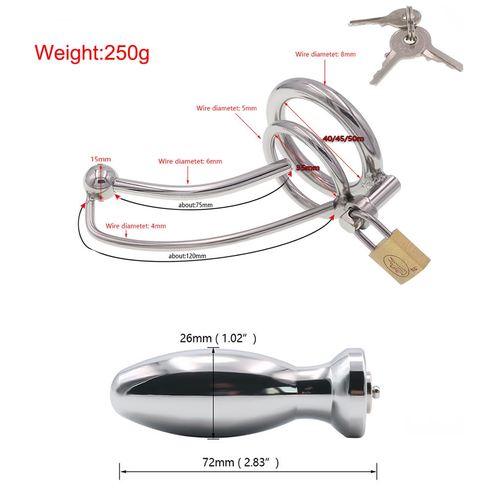 SM Elektro Shock Edelstahl Analplug Keuschheitskäfi Harnröhren Dilator Metall Elektrische Stimulation Buttplug Penisplug Sex Toys Mit Host Device E-Stim Set Sexspielzeug für Männer (Ring:40mm)