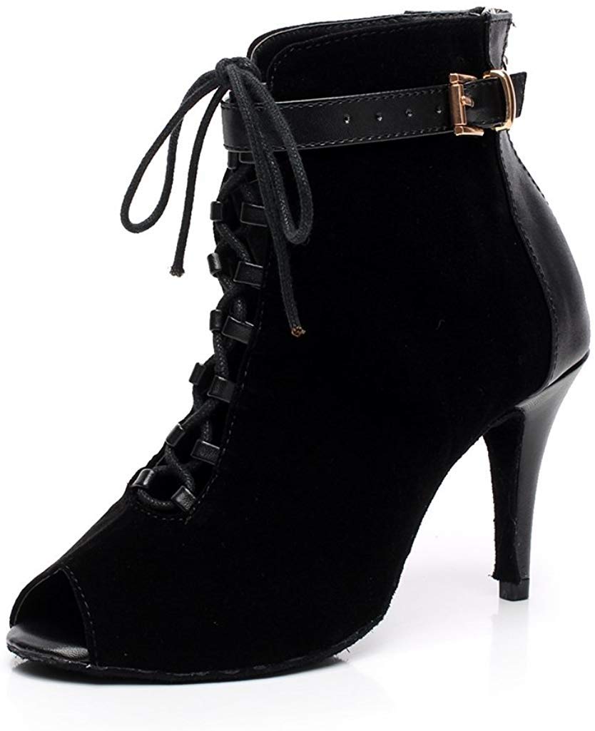 MinishionQJ6179 Womens Lace-up Black Suede Ballroom Latin Dance Shoes 8 M US