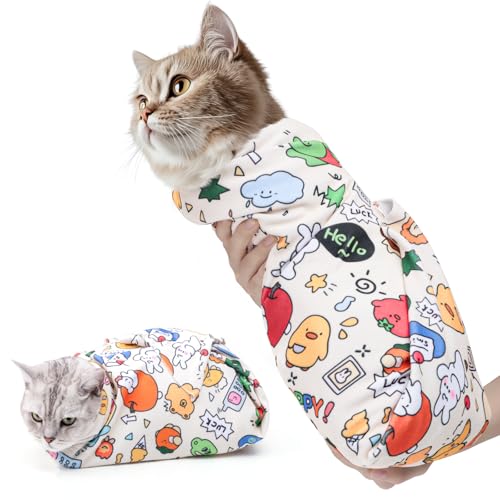 31.5 in Cat Wrap for Cutting Nails, Self-Adhesive Cat Grooming Wrap Anti-Escape Cat Restraint for Nail Clipping Cat Swaddle Wrap Cat Wrapping Cloth for Pet Cleaning and Beauty (Within 22 lbs)