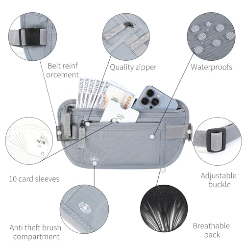 Image of Money Belt for Travel, RFID Blocking, Hidden Money Belt, Passport Holder for Travel (Grey)