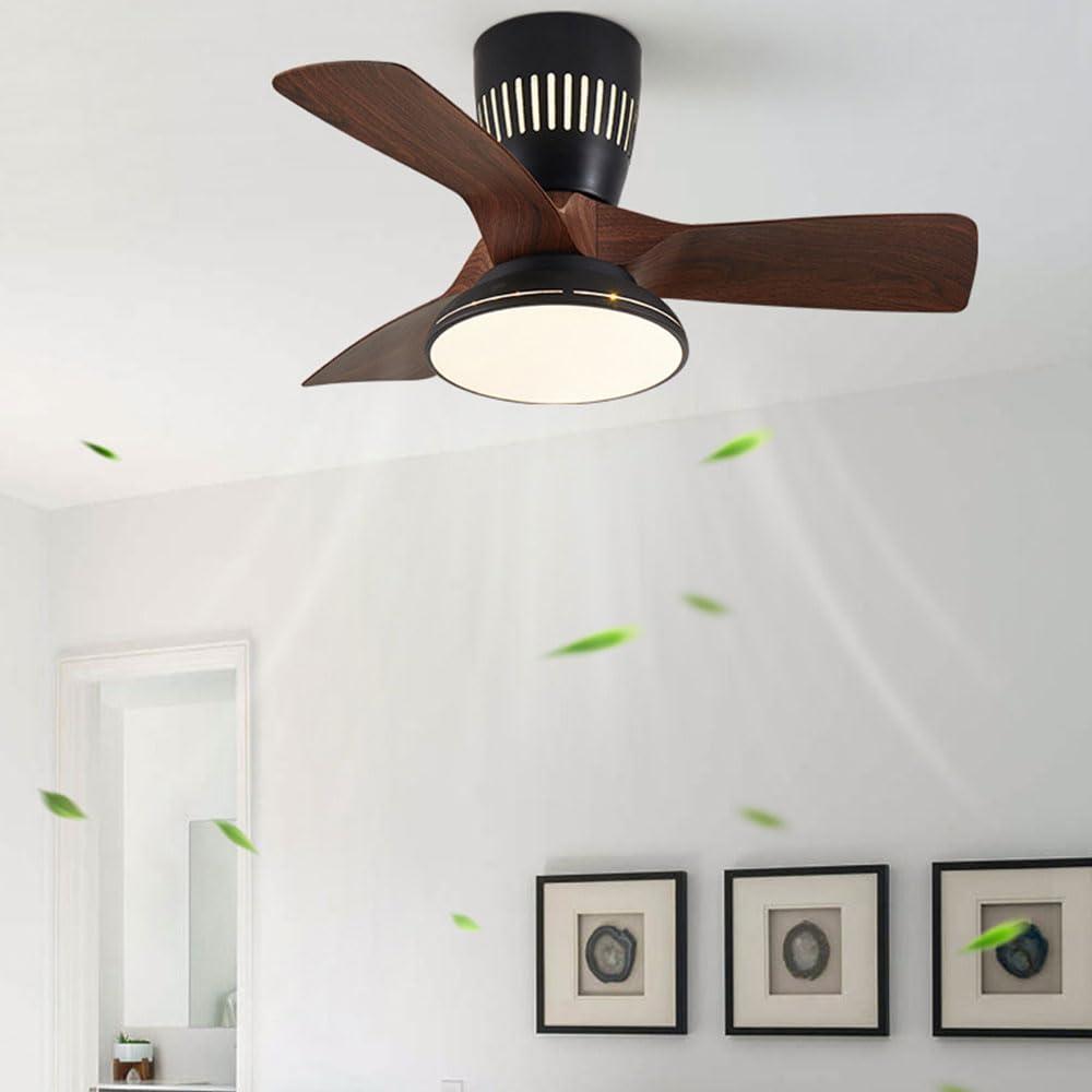Ventilateur de plafond silencieux de 32 pouces avec plafonnier LED et télécommande pour salon