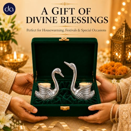 Image of 999 Silver Plated Swan Pair Idol: Vastu-Compliant Home Decor & Candle Holders | Swans for Good Luck and Love | Candle Holder for Home Decor Tabletop Living Room | Showpiece for Gifting