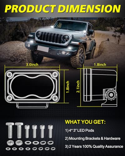 Image of LED Pods, AKD Part 4Pcs 3 inch 80W CREE LED Pod Lights Small Off Road Driving Lights Ditch Fog Lights for Trucks Motorcycle UTV ATV SUV Dirt Bike - Spot + Flood