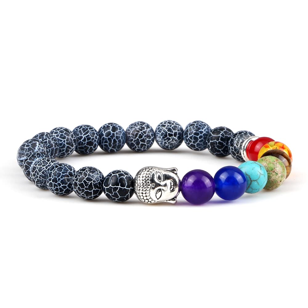 7 Chakra Heilarmband Reiki Buddha Perlen natürlicher Tiger Augenstein Schwarze Lava Onyx Stand Armbänder für Frauen Männer Yoga