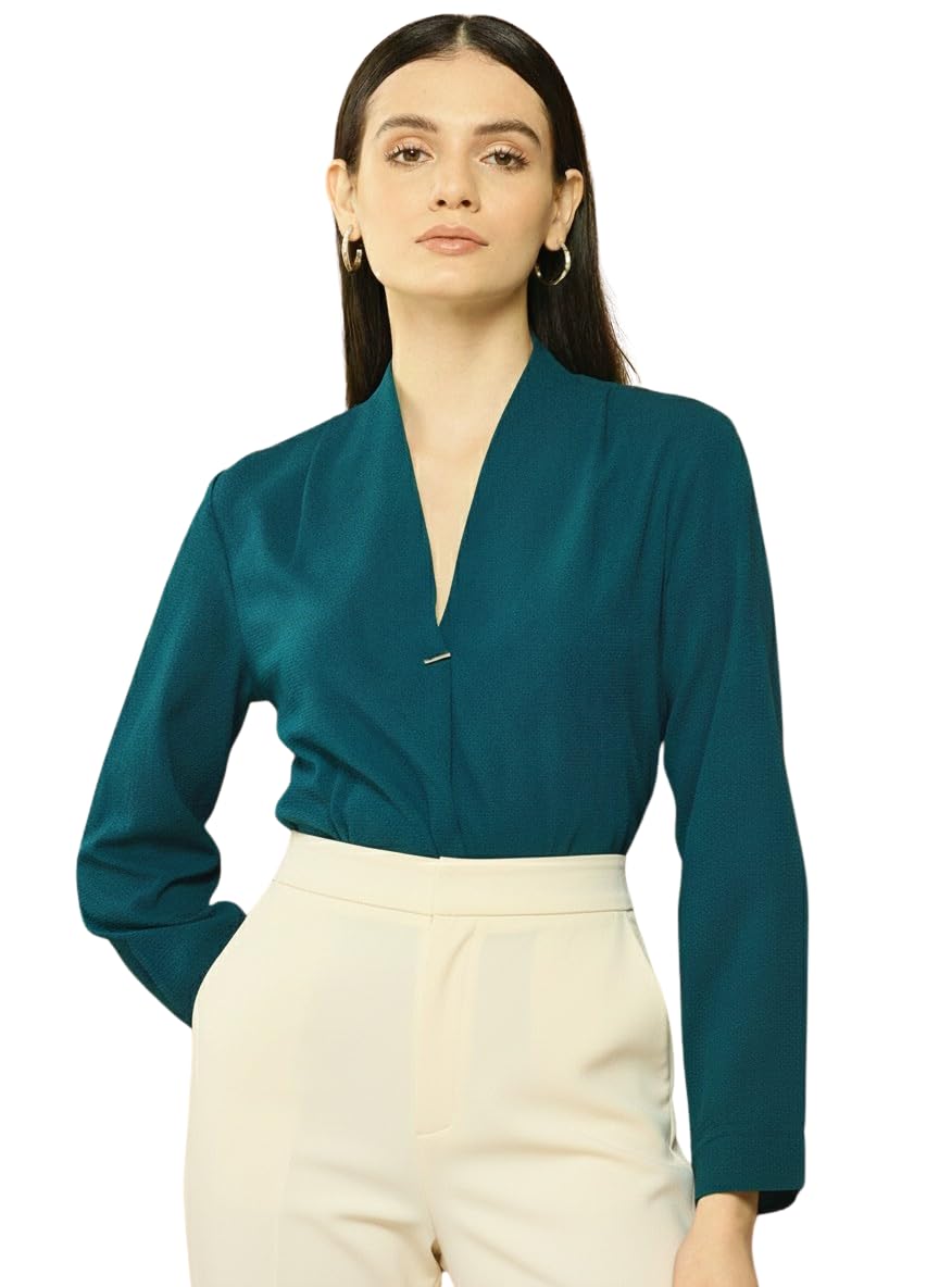 ultravogue Women's Formal Shirt, Teal Green, V-Neck, Full Sleeves,Relaxed Fit-picture-18