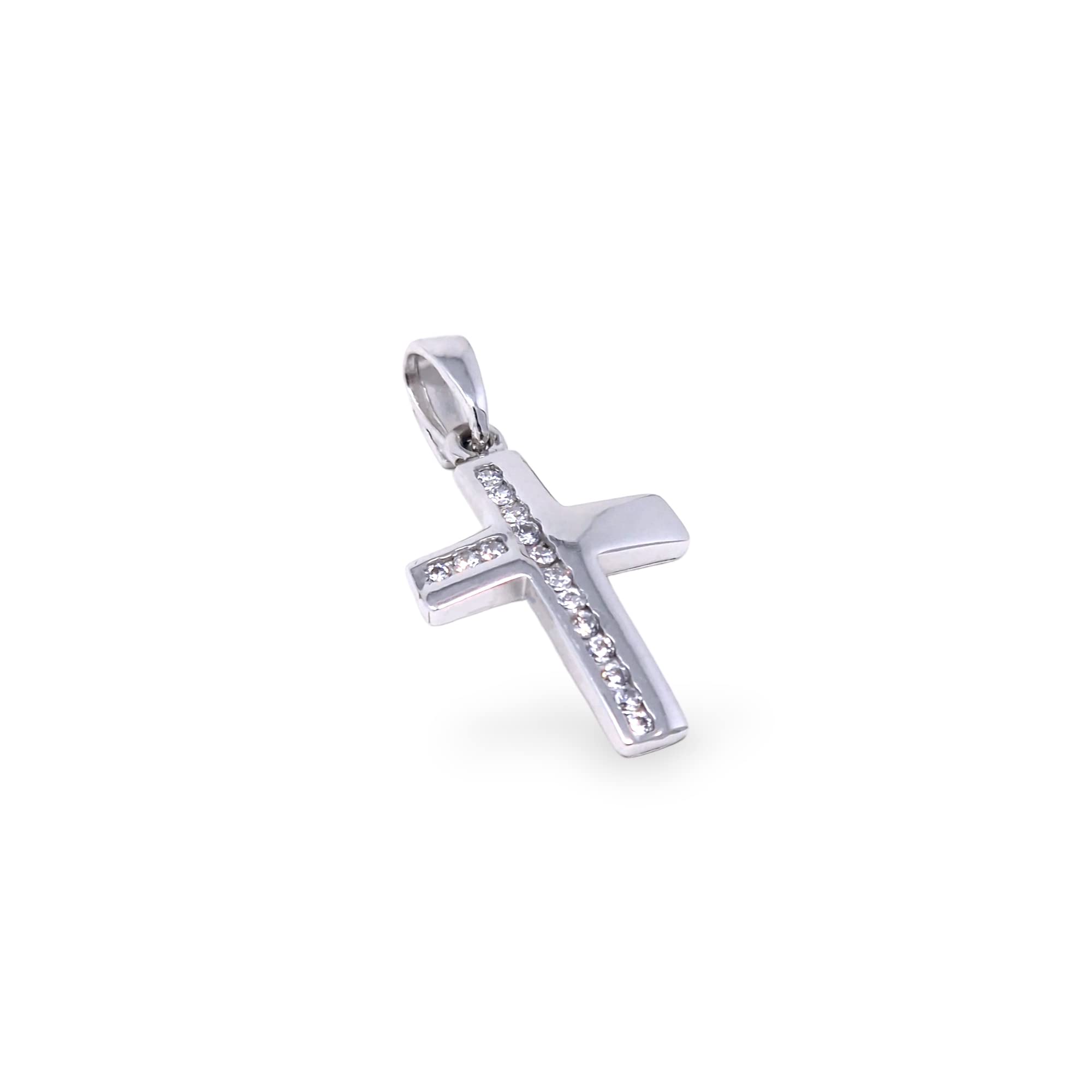 Italian Jewelry and Craftsmanship18 Kt (750) White Gold Cross Pendant with Side Zirconia Stones for Women Men Unisex, Medio-piccola, Precious metal (18 Kt gold), Cubic Zirconia