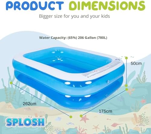 Splosh Inflatable Family Swimming Pool For Kids - Large Rectangle Kids Paddling Pool 2.62m x 1.75m - Easy To Inflate - Kids Paddling Pools For Garden - View 5