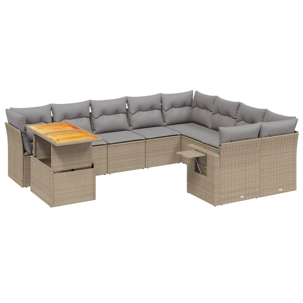 Set Divano da Giardino 10 pz con Cuscini Beige in Polyrattan,Set di Conversazione per Patio,Set Salotto da Esterno,Set Divano da Giardino Esterno-3271920