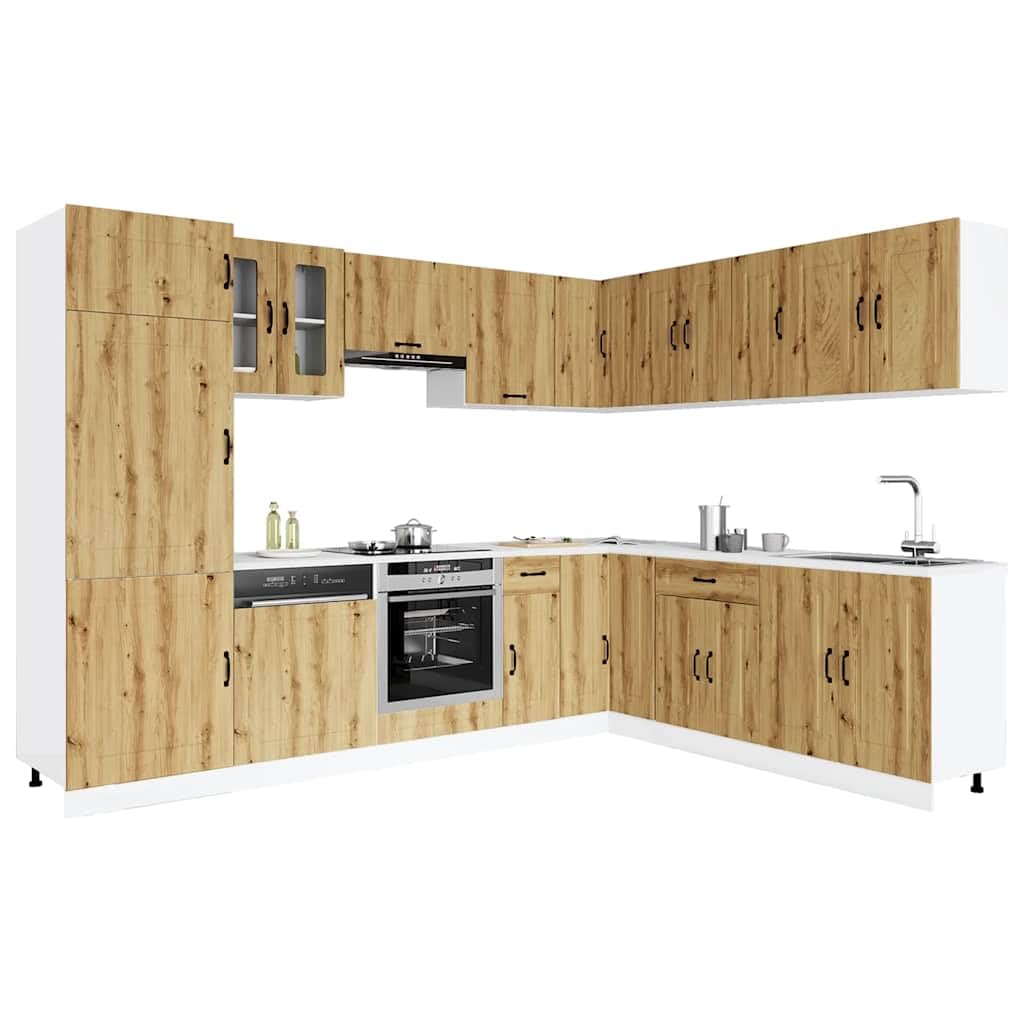 Kalmar 14-częściowy zestaw szafek kuchennych, materiał pochodny z drewna Artisan Oak Wood, przechowywanie ample do organizacji kuchni, trwały i łatwy do czyszczenia