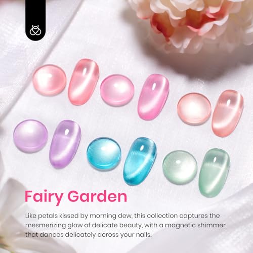 Beetles Cat Eye Gel Nail Polish Set, 6 Colors Pastel Spring Shimmer Glitter Gel Polish Kit Pink Red Blue Orange Green Purple Velvet Gel Soak Off LED UV with Magnet Nail Art DIY Manicure Gift for Women