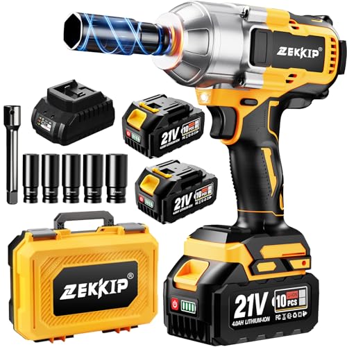 Zekkip Cordless Impact Wrench, 1/2 Impact Gun, 958Ft-lbs (1300N.m) 3500RPM Brushless High Torque...