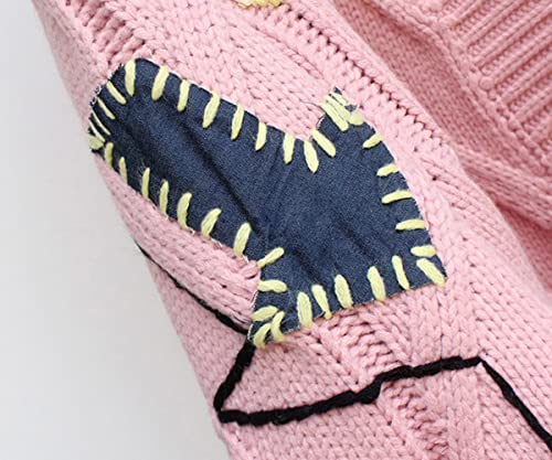 Image of chouyatou Women's Cable Knit Embroidery Patchwork Cardigan V Neck Long Sleeve Open Front Button Down Sweater