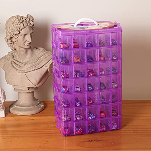 Sooyee 7 Layers Stackable Storage Container, 70 Adjustable Compartments Stackable Storage Container For Kids Toys, Art Crafts, Jewelry, Supplies, Mini Case & Letter Sticker Included,Clear,Purple #TOP1