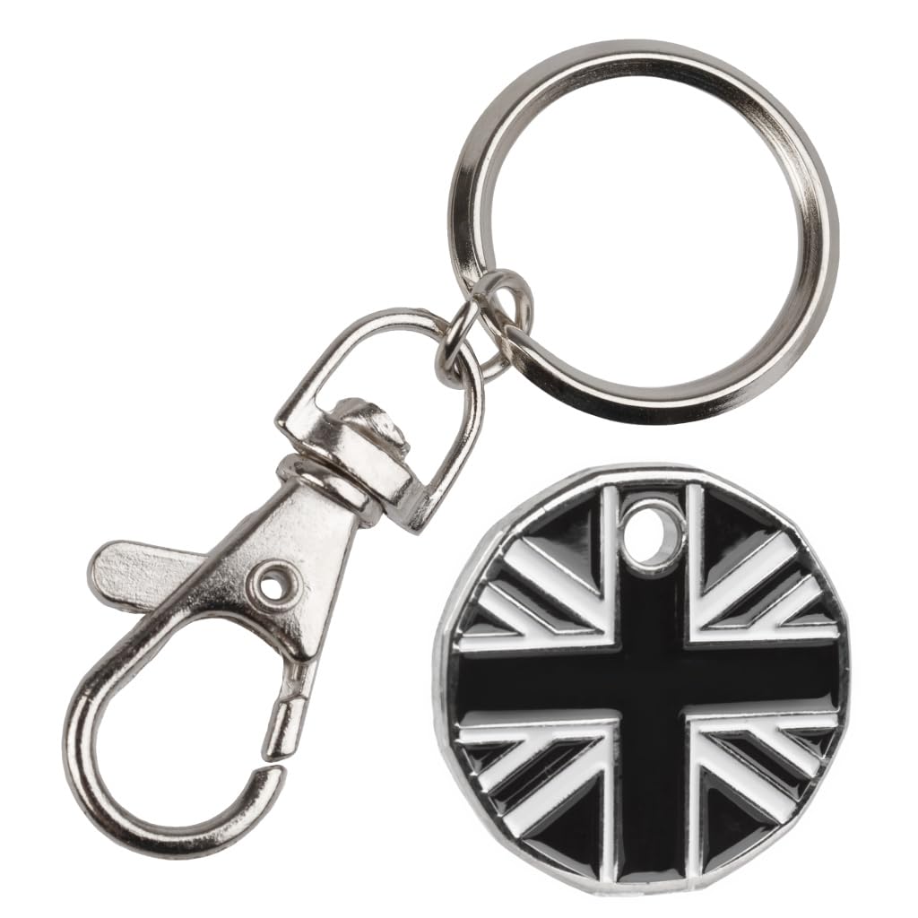 Harts 1 unit New Shape £1 coin Trolley Tokens Keyrings Supermarket Locker (Black Union Jack)