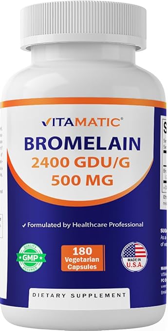 Vitamatic Bromelain Supplement 500mg – 2400 GDU/g – 180 Capsules
