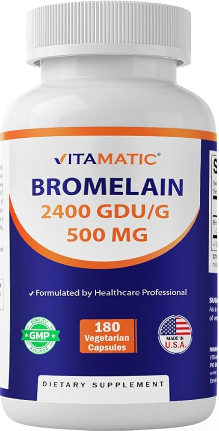 Vitamatic Bromelain Supplement 500mg – 2400 GDU/g – 180 Capsules