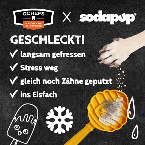 QCHEFS Gelb Lick Stick & Zahnputzflocken Hund als Schleckmatte to Go & Leckerli fürs Training gegen Stress - Clicker Hundetraining
