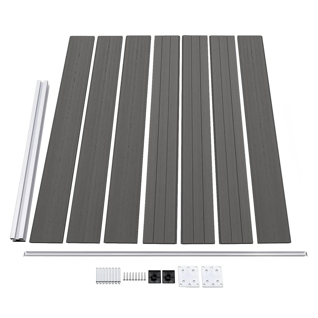 Zaunelement WPC Gartenzaun 175x146 cm Grau mit Aluminiumprofil, Sichtschutz Zaunfeld aus langlebigem Kunststoff Holzverbund, inklusive Pfosten und Stahlbasis für Terrasse