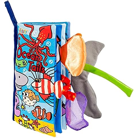 HECCEI Baby Cloth Book, Soft Crinkle Books with Animals Tail Activity Toddler Early Development Interactive Sensory Books for Babies Infant Toddler (Ocean Tails) Cover