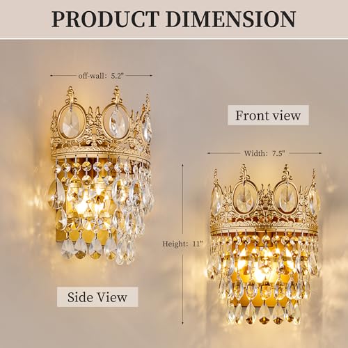 Image of TOCHIC Wall Sconces Set of Two, Gold Wall Lights Fixtures for Bedroom, Vintage Wall Lamp for Hallway, Living Room, Stairway