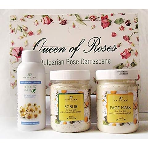 BOX “NATURAL CHAMOMILE” facial kit of 3 Natural Skincare Products: Multi-action clay mask + Exfoliating peeling face scrub + Cleansing face milk Cover