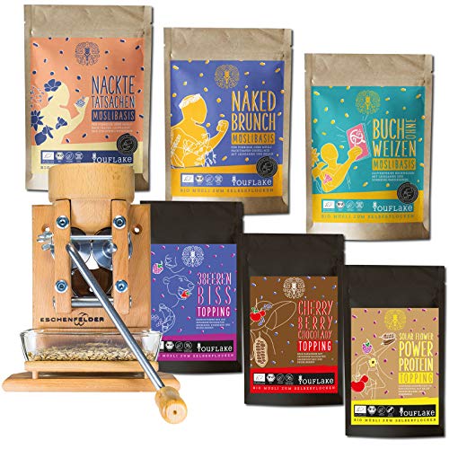 Eschenfelder Kornquetsche | Flocker | modello da parete in alluminio e legno | Faggio | Made in Germany (Starter-Kit-Holz)