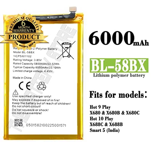 Image of THE BATTERY STORE Orignal Battery BL-58BX for Infinix Hot 9 / Hot 9 Play / X650C / X650B / X650D / X680 / X680B / X680C / 58BX -(6000mAh) 6 Months Warranty (for 58BX)