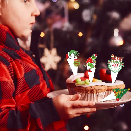 32Pcs Green Monster Cupcake Toppers, Red And Green Monster Cake Topper Green Monster Cupcake Decorations Dessert Cake Decorations For Green Monster Party Decorations, Green Monster Cake Decorations #TOP5