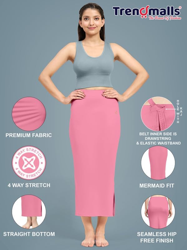 Image of TRENDMALLS Women's Polyester Spandex Stretchable Straight Saree Shapewear Petticoat for Women, Cotton Blended, Skirts for Women, Saree Shaper Rose Pink