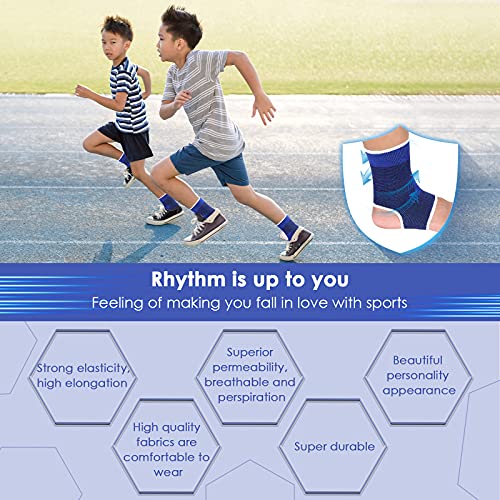 Image of Haysandy 4 Pieces / 2 Pair Kids Ankle Support Brace Elastic Kids Compression Socks Knitted Ankle Sleeve for Jogging Running Fitness(Dark Blue,10-15 Years)