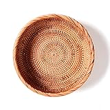 Lirancia ラタンバスケット かご 藤製 天然素材 丸い 浅いトレー 深型 軽量ハコ 耐久 野菜 パン入り 和風バッケ[深型23×9cm]