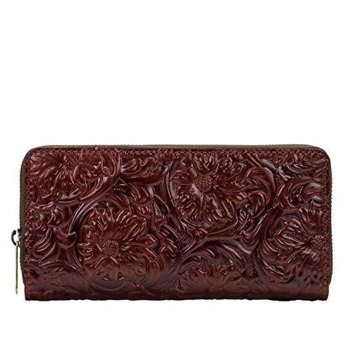 Patricia Nash Lauria Zip-Around Leather Wallet with RFID Technology - British Tan Tooled,8L x 1.125W x 4H(721-880)