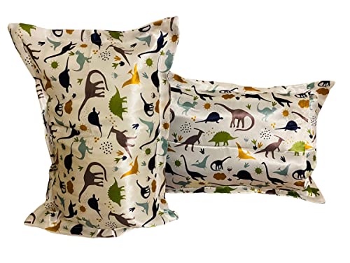 Image of Set of 2 Satin Pillowcase for Baby Girls, Boys to retain Hair Moisture Size (Toddler Pillow case13 x 18 inches, Dinosaur Party)