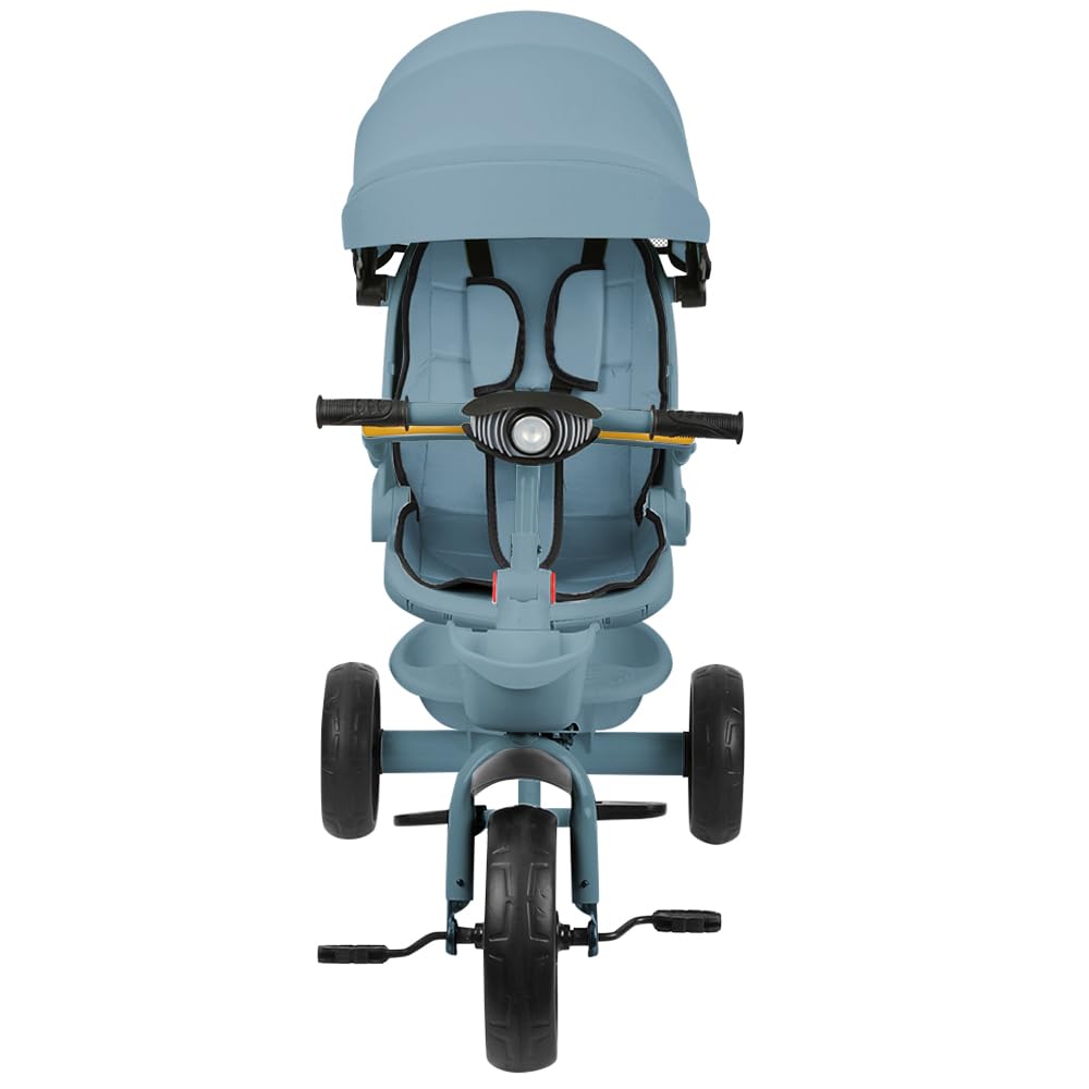 5 en 1Tricycle Enfants évolutif, Lumières et Musique, Siège Enveloppant, Siège et Inclinaison, Garde-Corps Amovibles, Porte-gobelet，Bleu
