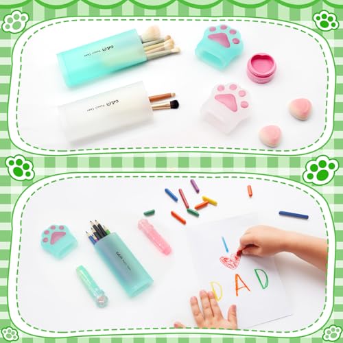 Image of Benvo Cat Paw Pencil Holder Plastic Kitten Pencil Case Storage Organizer for Pencils Pens Rulers, Office Portable Desk Accessories (White /Mint Green, Pack of 2)